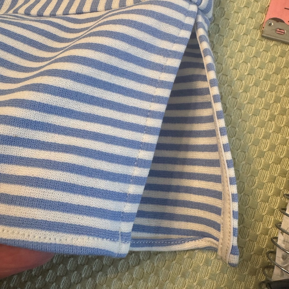Ann Taylor XL blue/white striped lightweight jersey sleeveless peplum top. EUC - Picture 8 of 10